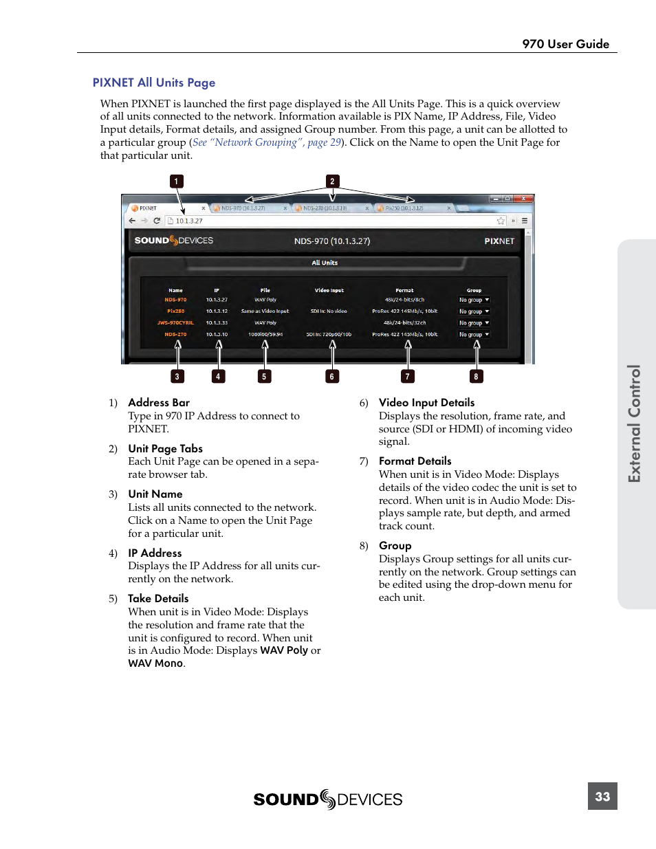 Ext er nal contr ol | Sound Devices 970 User Manual | Page 39 / 74