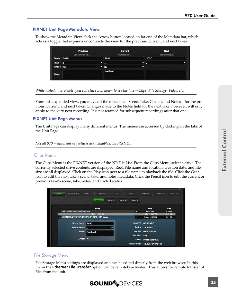 Ext er nal contr ol | Sound Devices 970 User Manual | Page 41 / 74