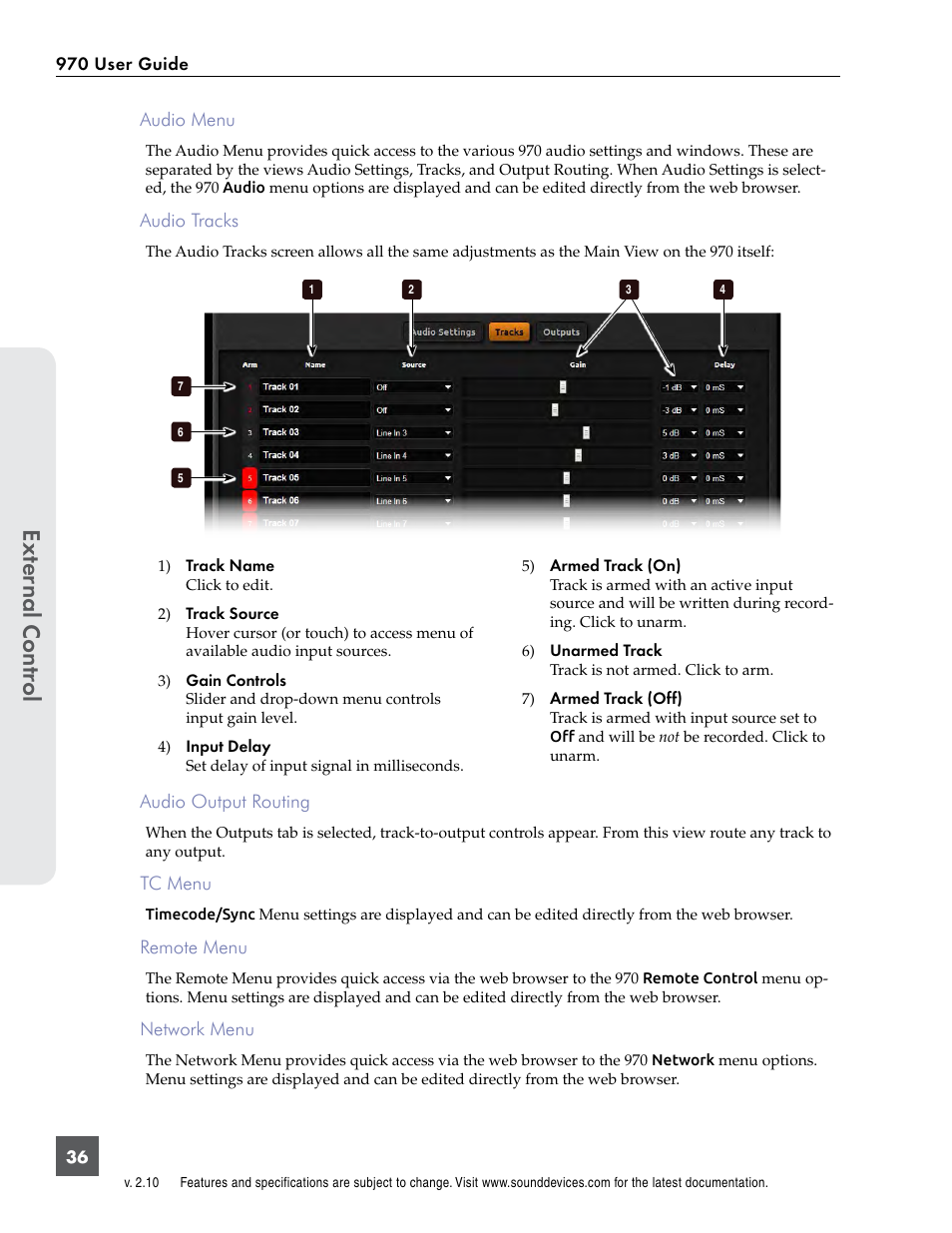 Ext er nal contr ol | Sound Devices 970 User Manual | Page 42 / 74