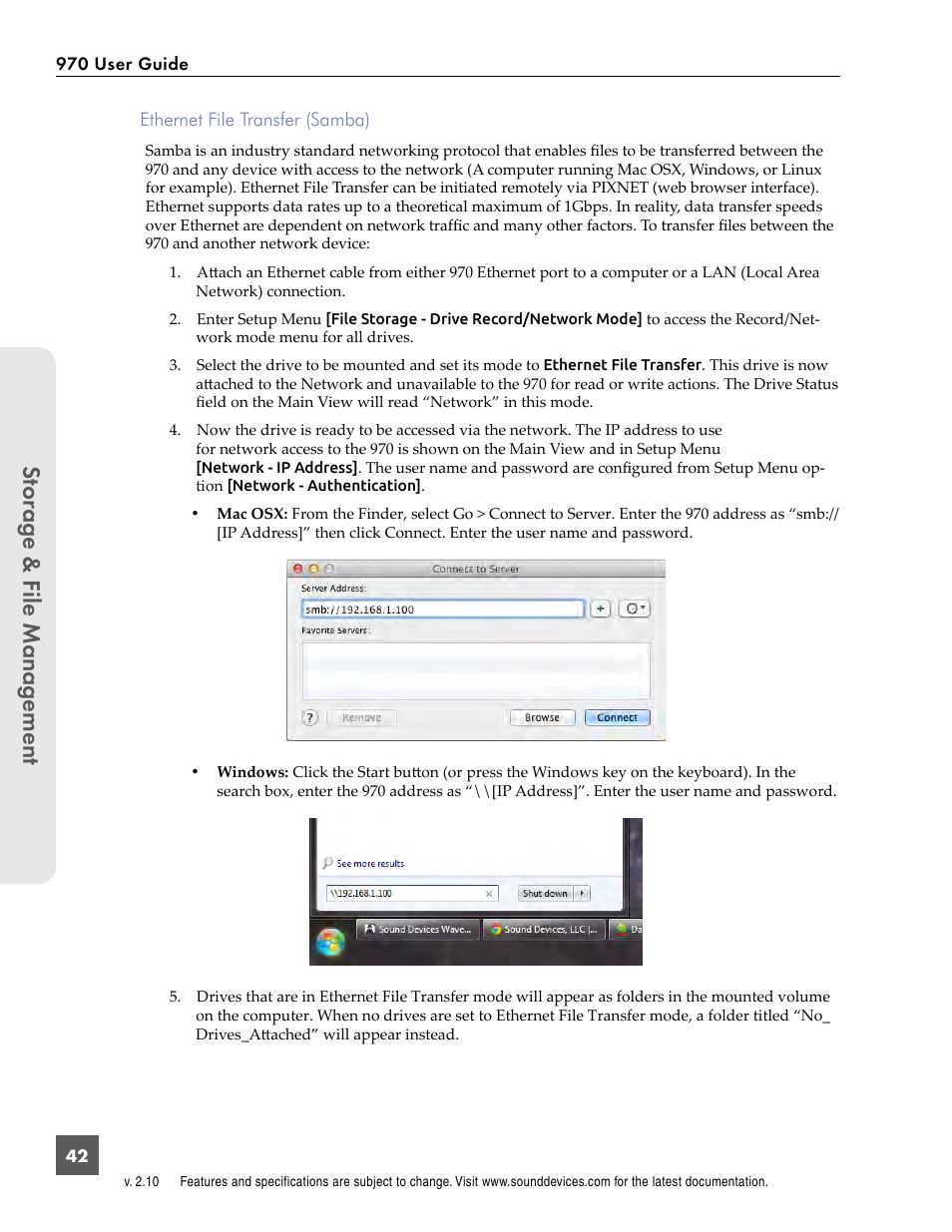 Stor ag e & f ile manag ement | Sound Devices 970 User Manual | Page 48 / 74