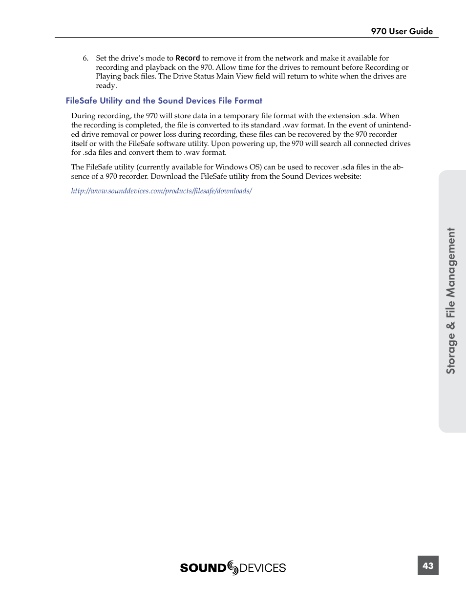 St or ag e & f ile manag ement | Sound Devices 970 User Manual | Page 49 / 74