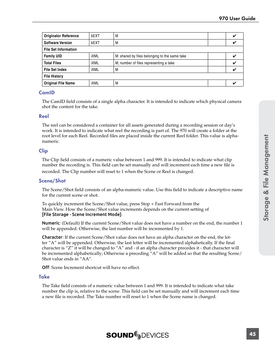 St or ag e & f ile manag ement | Sound Devices 970 User Manual | Page 51 / 74