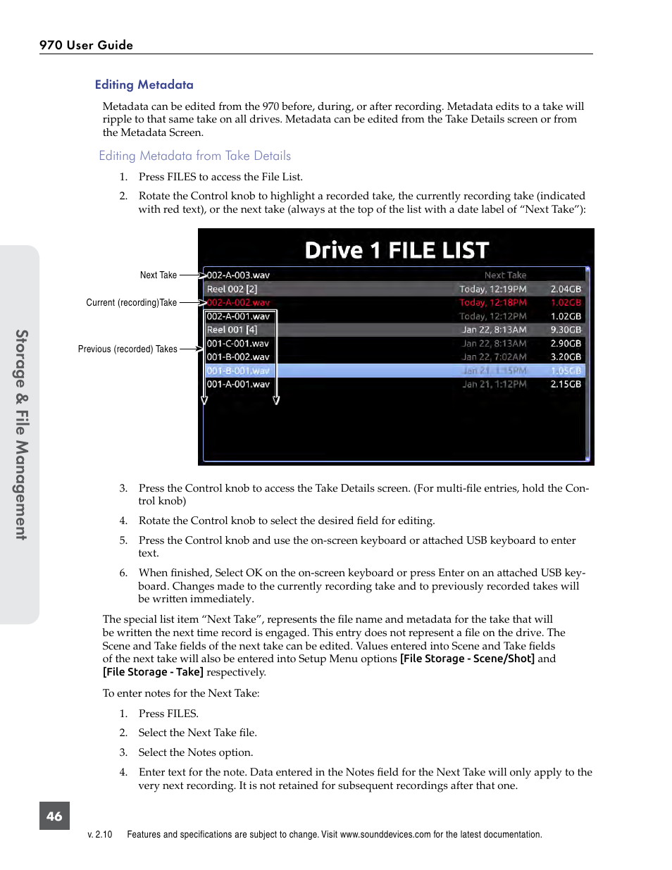 Stor ag e & f ile manag ement | Sound Devices 970 User Manual | Page 52 / 74