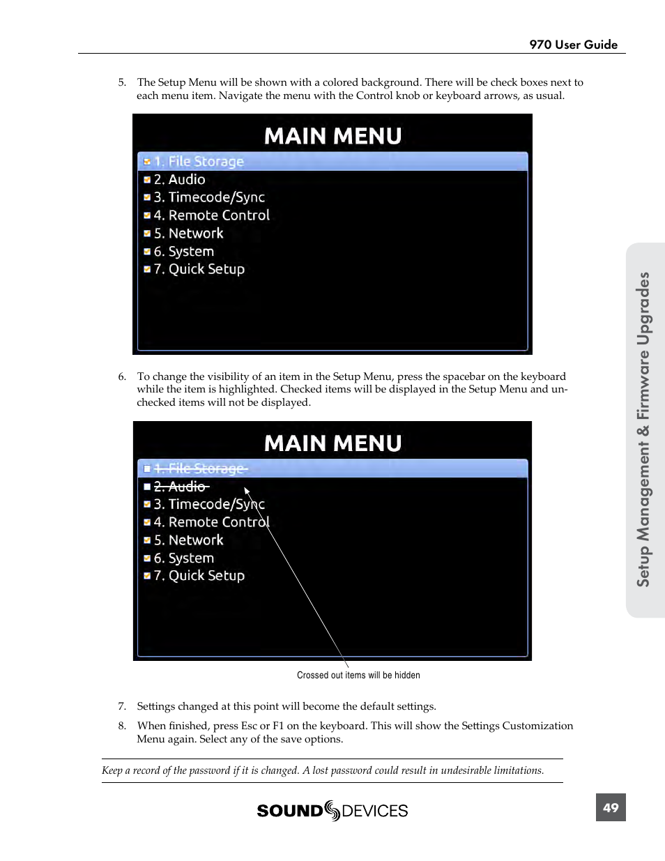 Se tup manag ement & f ir m w ar e u pg rades | Sound Devices 970 User Manual | Page 55 / 74
