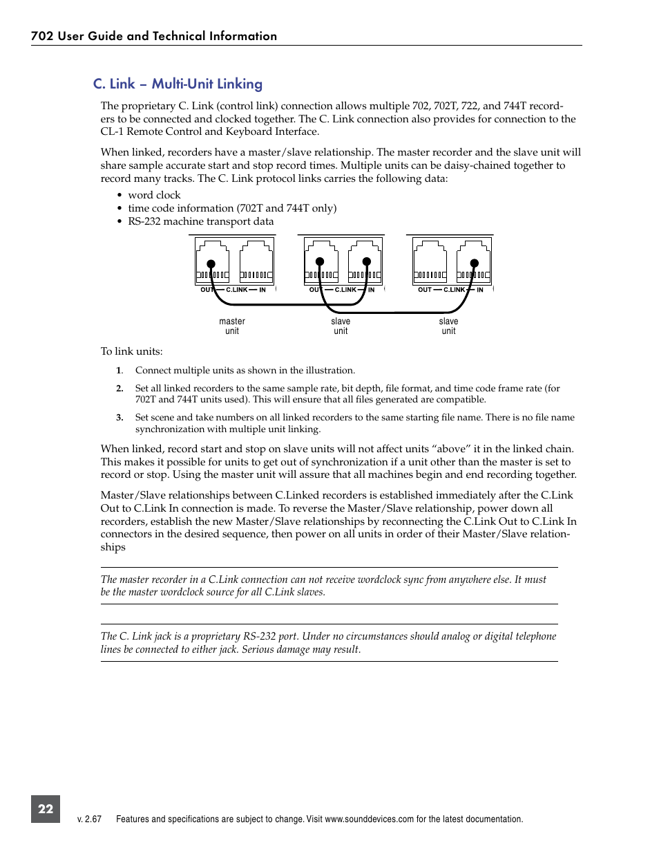 C. link – multi-unit linking | Sound Devices 702 User Manual | Page 24 / 78