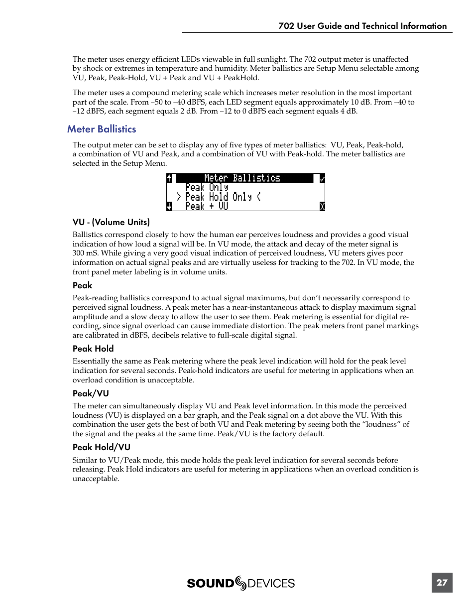 Meter ballistics | Sound Devices 702 User Manual | Page 29 / 78