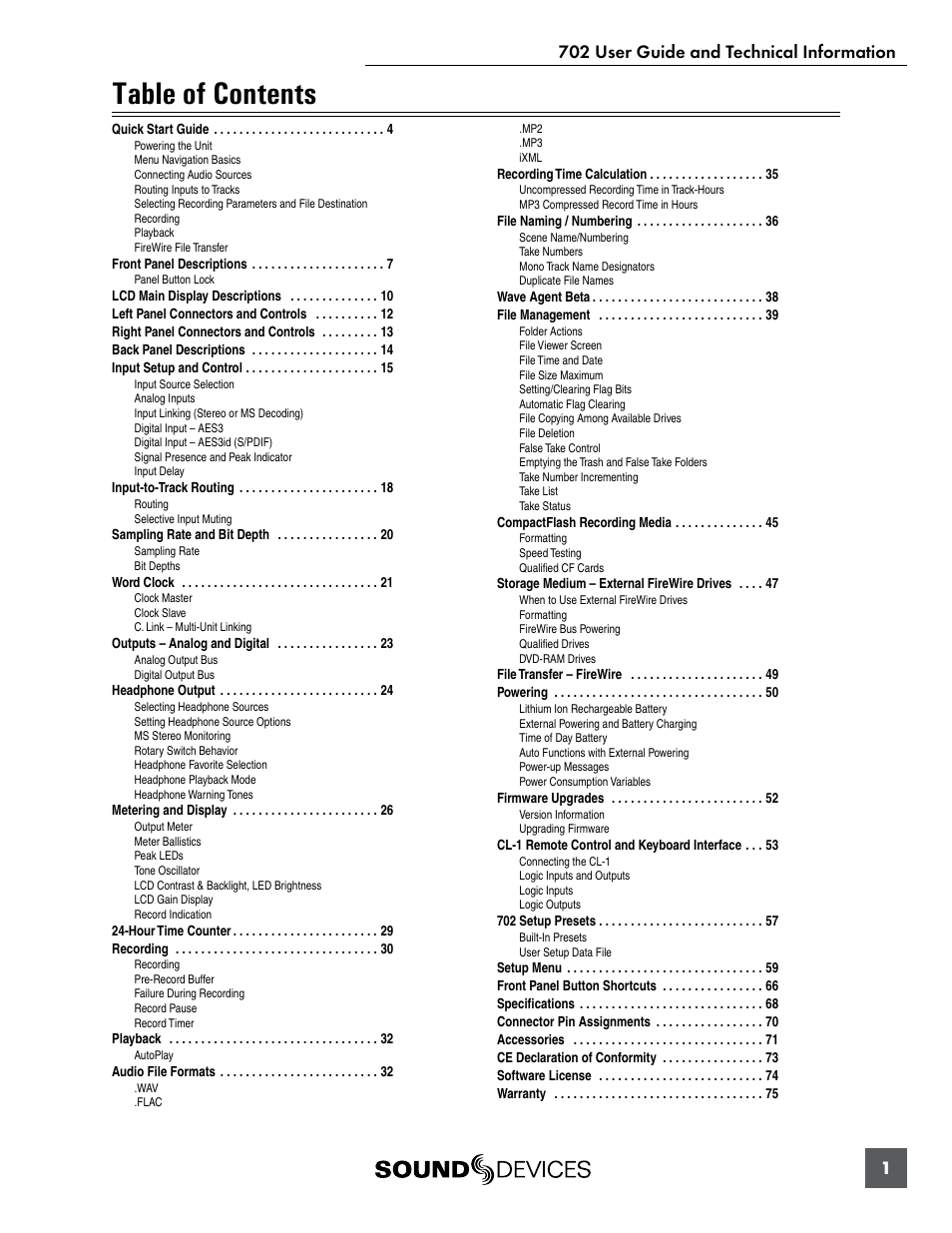 Sound Devices 702 User Manual | Page 3 / 78