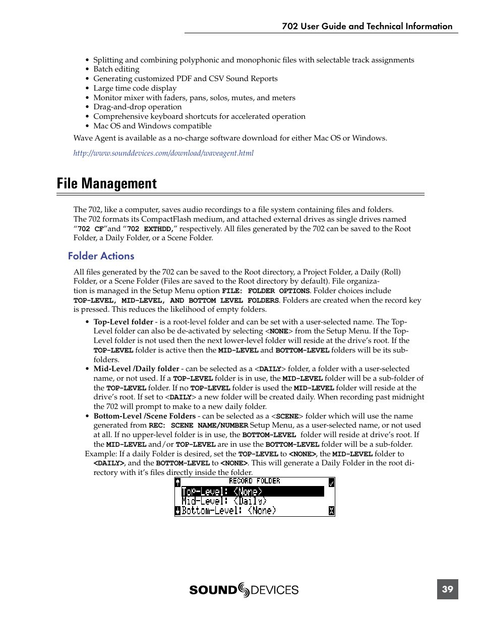 File management, Folder actions | Sound Devices 702 User Manual | Page 41 / 78