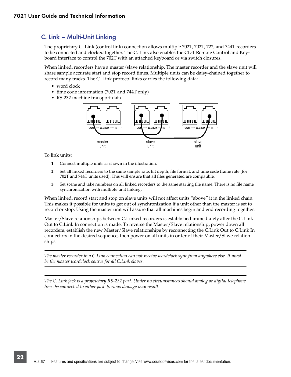 C. link – multi-unit linking | Sound Devices 702T User Manual | Page 24 / 84