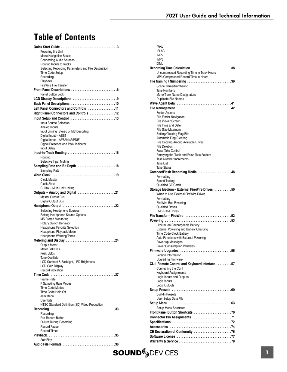 Sound Devices 702T User Manual | Page 3 / 84