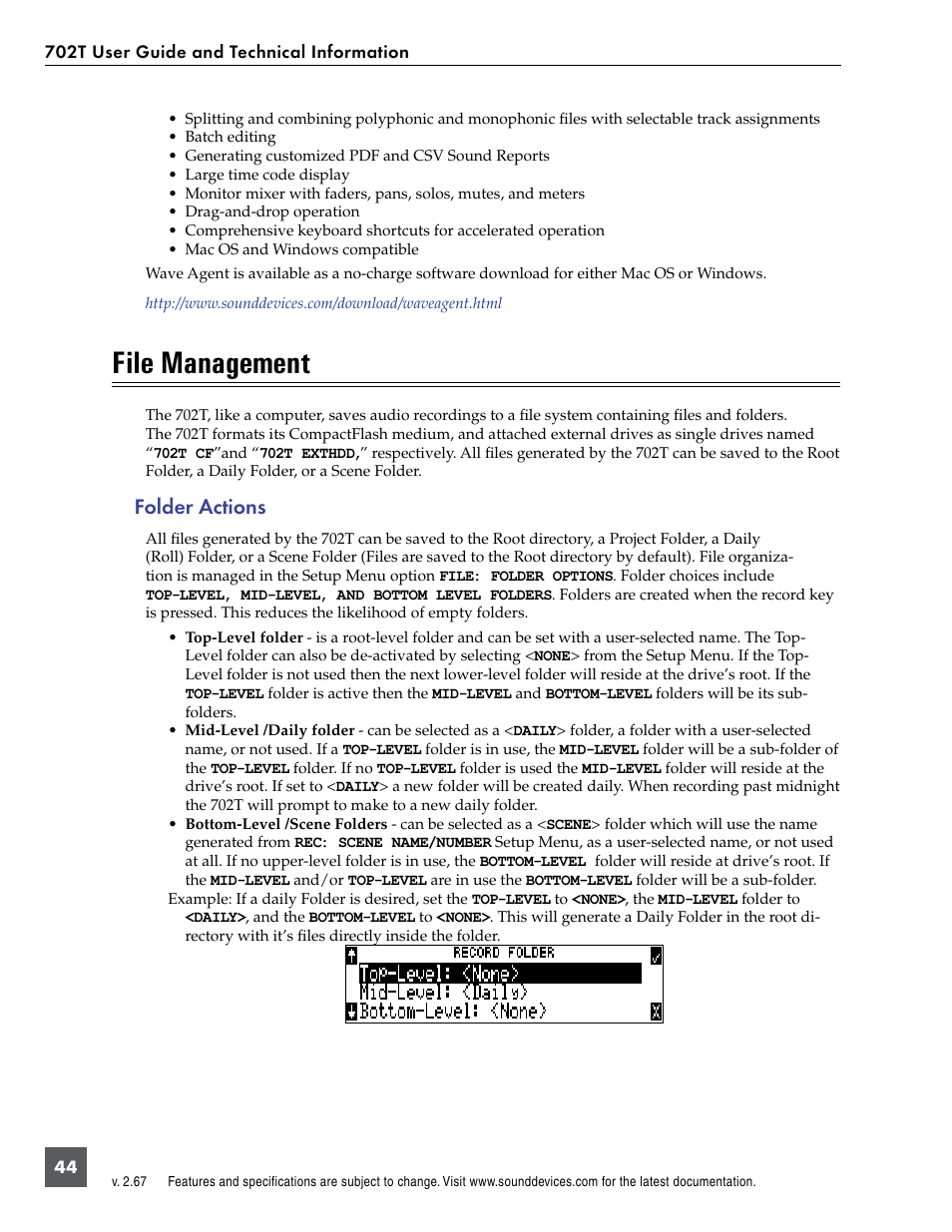 File management, Folder actions | Sound Devices 702T User Manual | Page 46 / 84