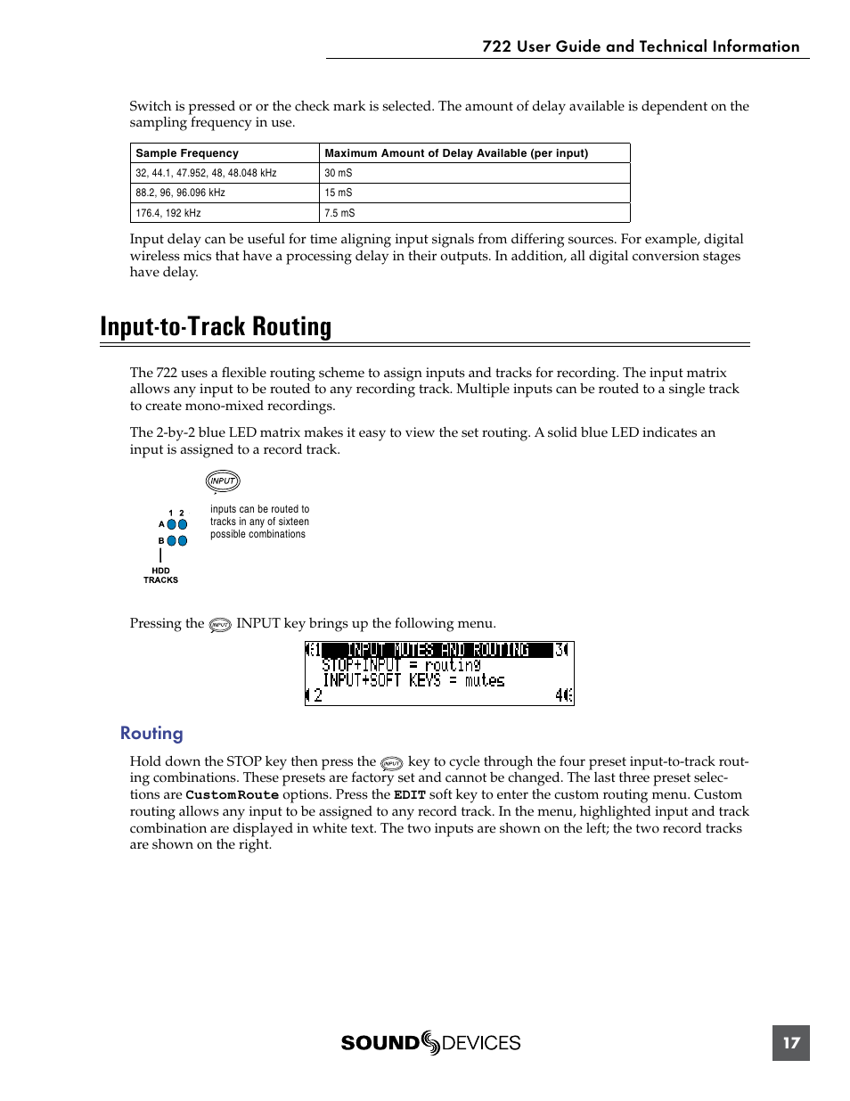 Input-to-track routing, Routing | Sound Devices 722 User Manual | Page 19 / 80