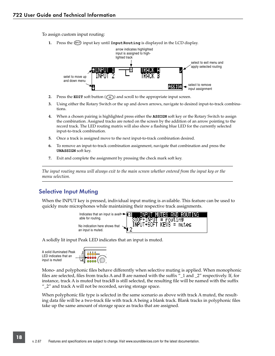 Selective input muting | Sound Devices 722 User Manual | Page 20 / 80