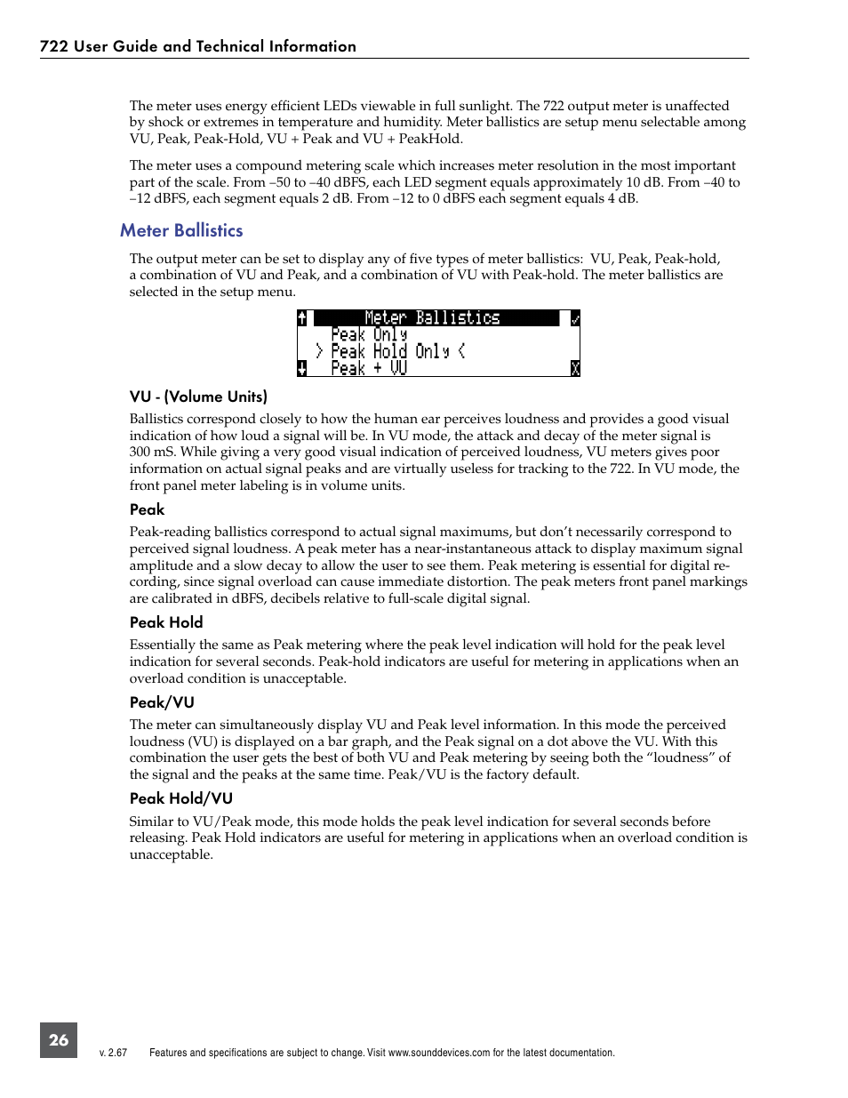 Meter ballistics | Sound Devices 722 User Manual | Page 28 / 80