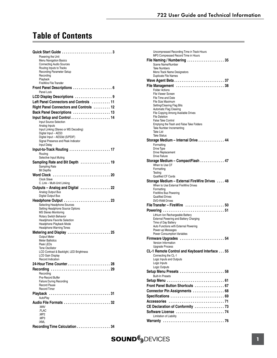 Sound Devices 722 User Manual | Page 3 / 80