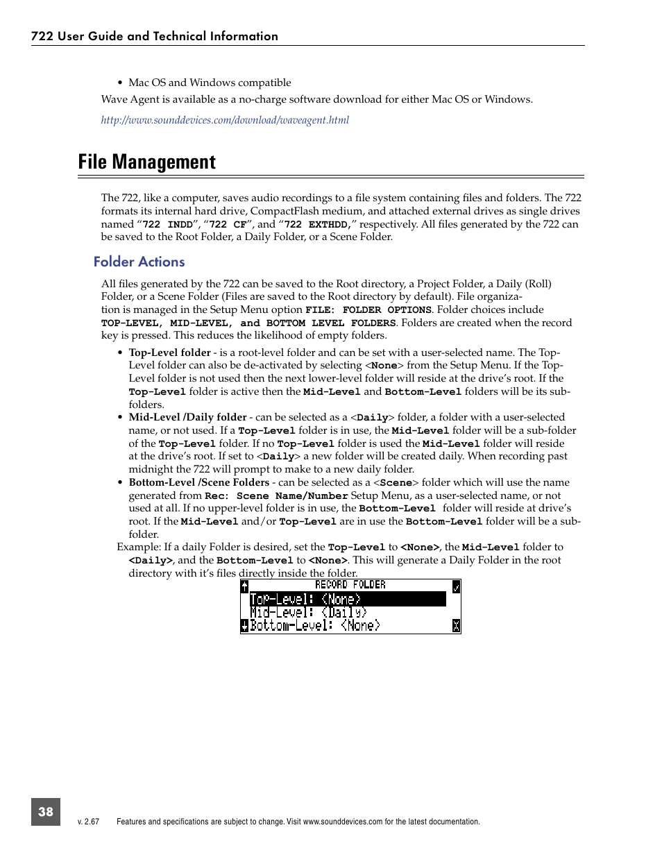 File management, Folder actions | Sound Devices 722 User Manual | Page 40 / 80