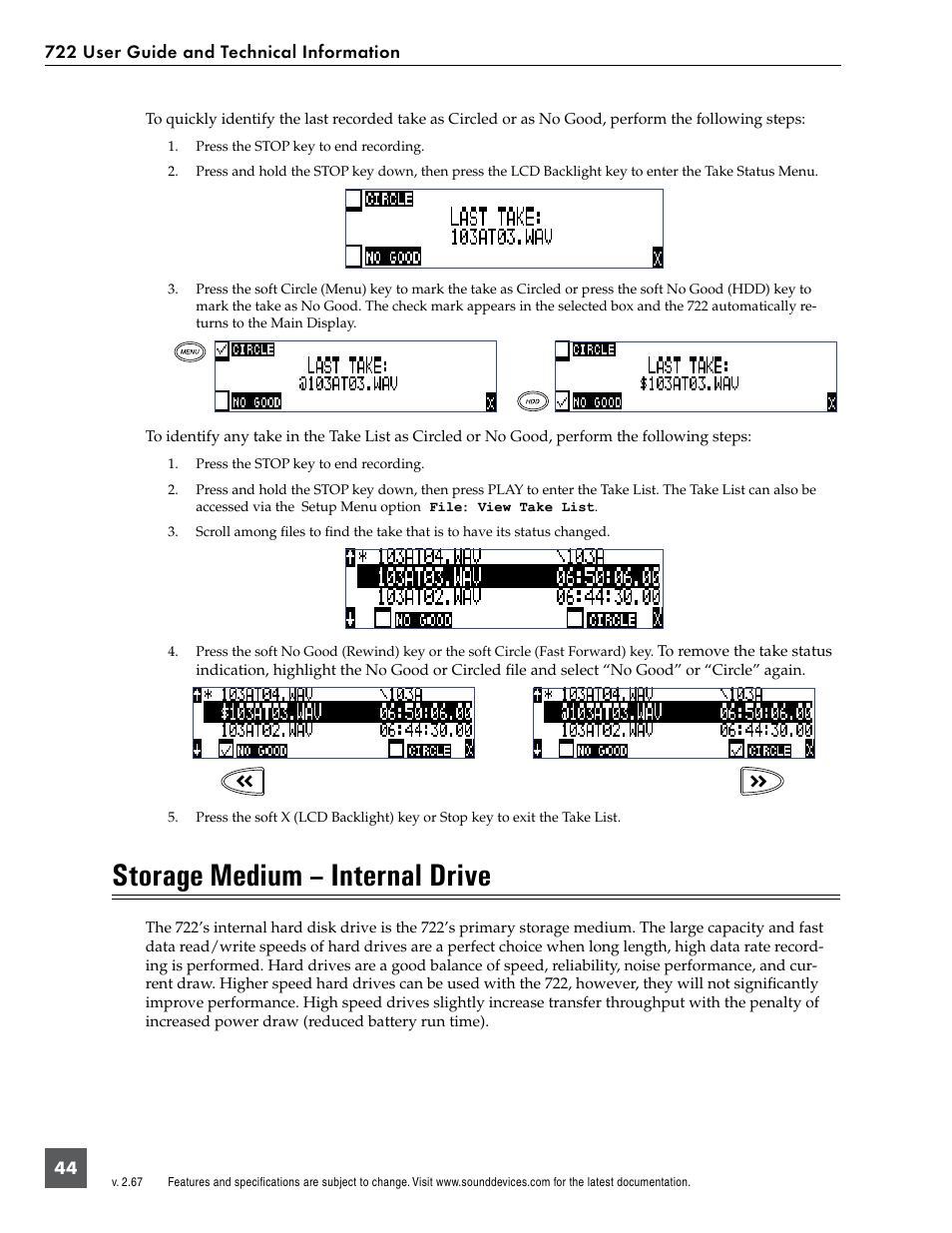 Storage medium – internal drive | Sound Devices 722 User Manual | Page 46 / 80