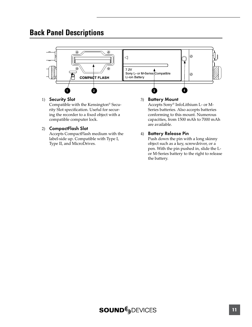Back panel descriptions | Sound Devices 744T User Manual | Page 17 / 90