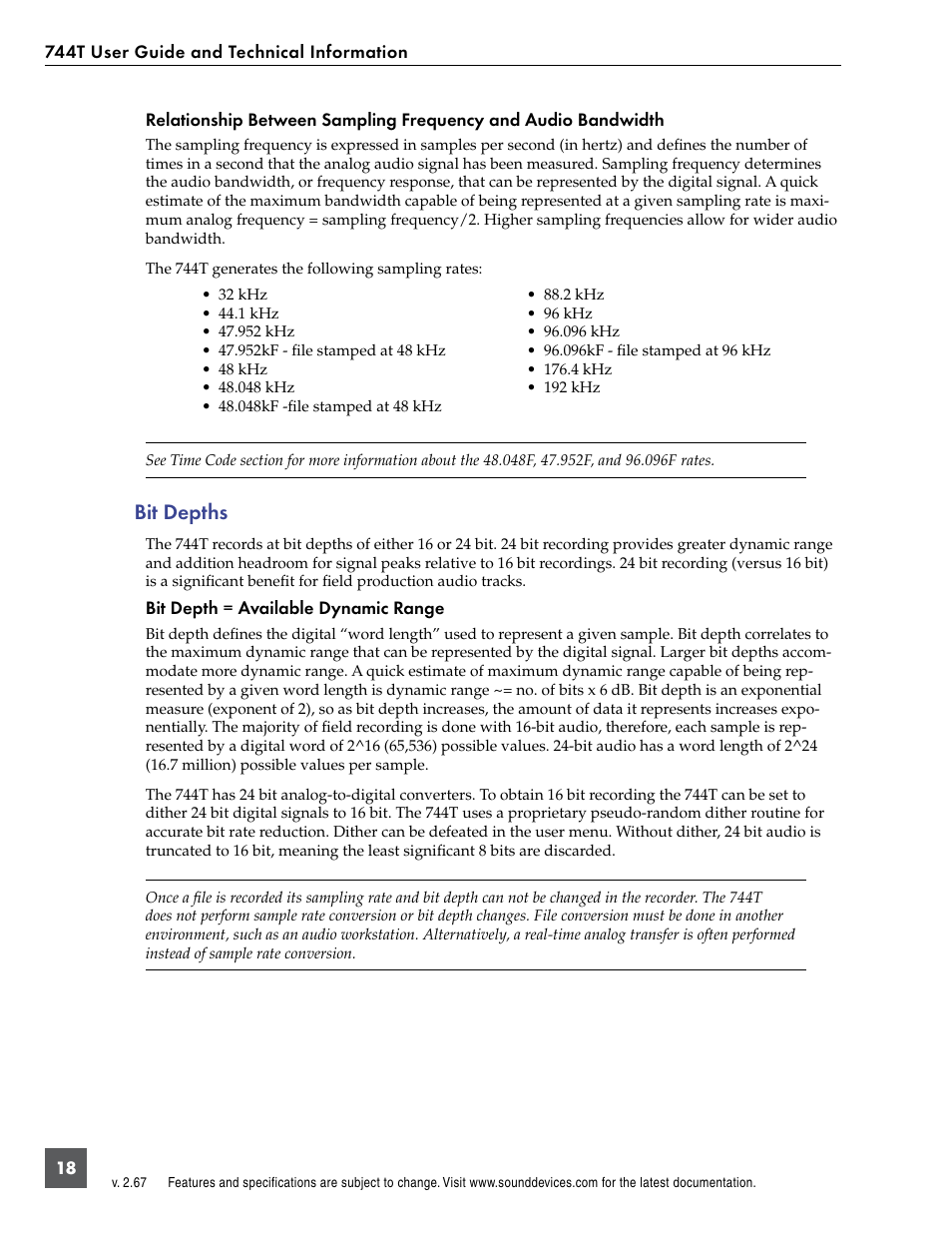 Bit depths | Sound Devices 744T User Manual | Page 24 / 90