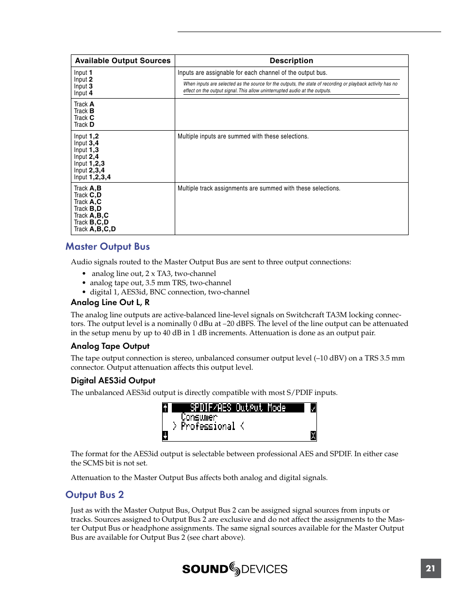 Master output bus, Output bus 2, Master output bus output bus 2 | Sound Devices 744T User Manual | Page 27 / 90