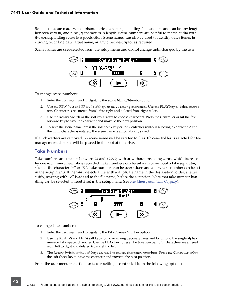 Take numbers | Sound Devices 744T User Manual | Page 48 / 90