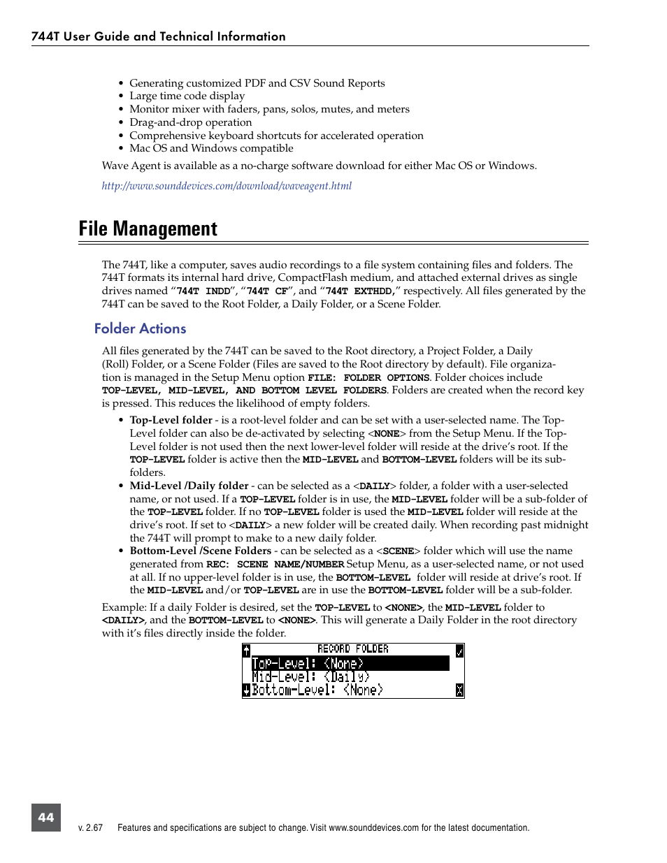 File management, Folder actions | Sound Devices 744T User Manual | Page 50 / 90