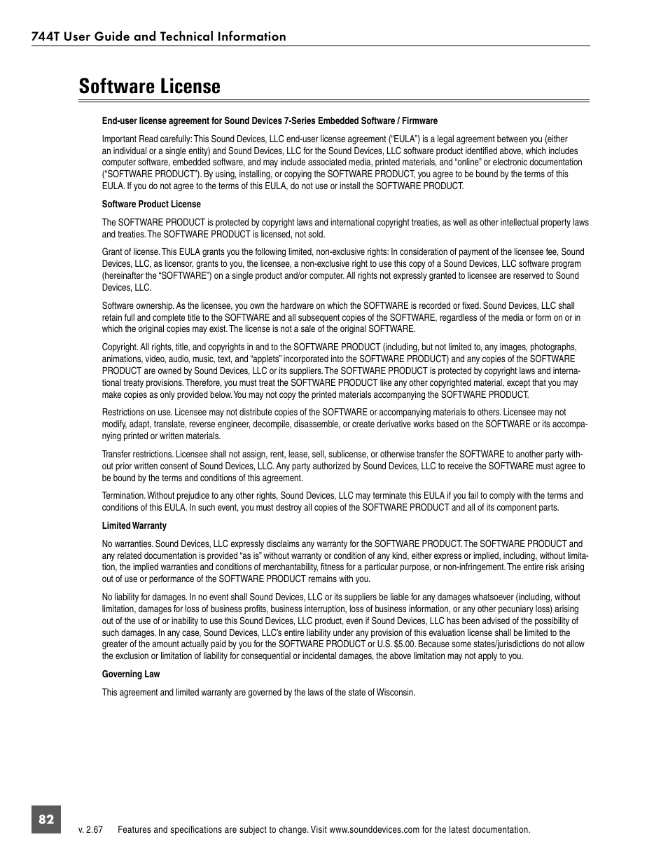 Software license | Sound Devices 744T User Manual | Page 88 / 90