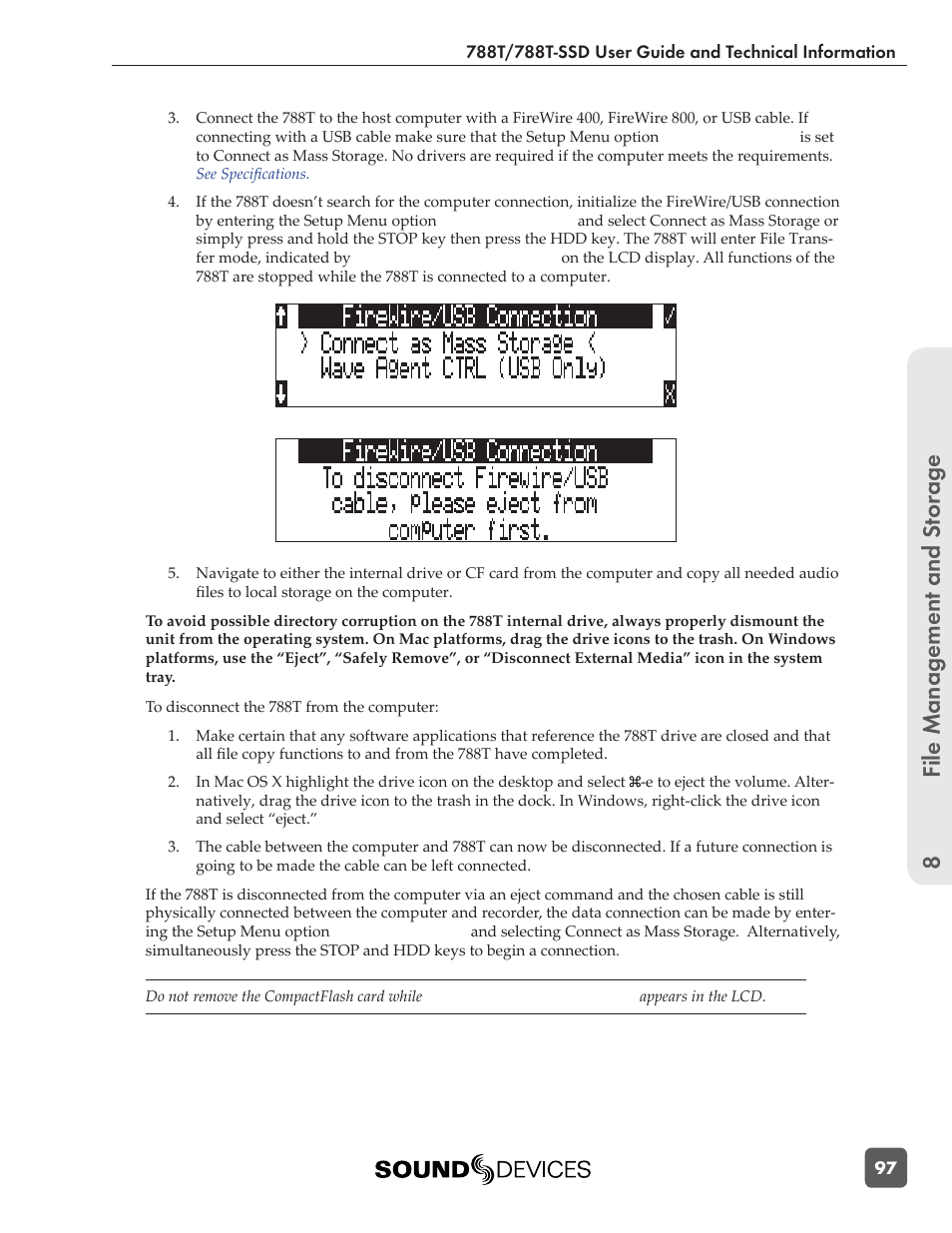 File management and s torage 8 | Sound Devices 788T User Manual | Page 105 / 180