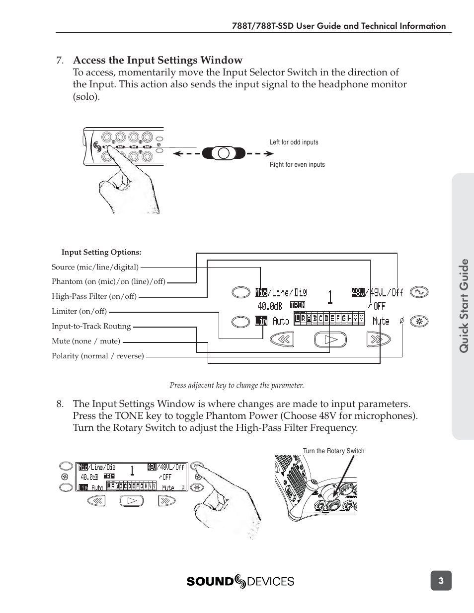 Quic k s tar t guide, Access the input settings window | Sound Devices 788T User Manual | Page 11 / 180