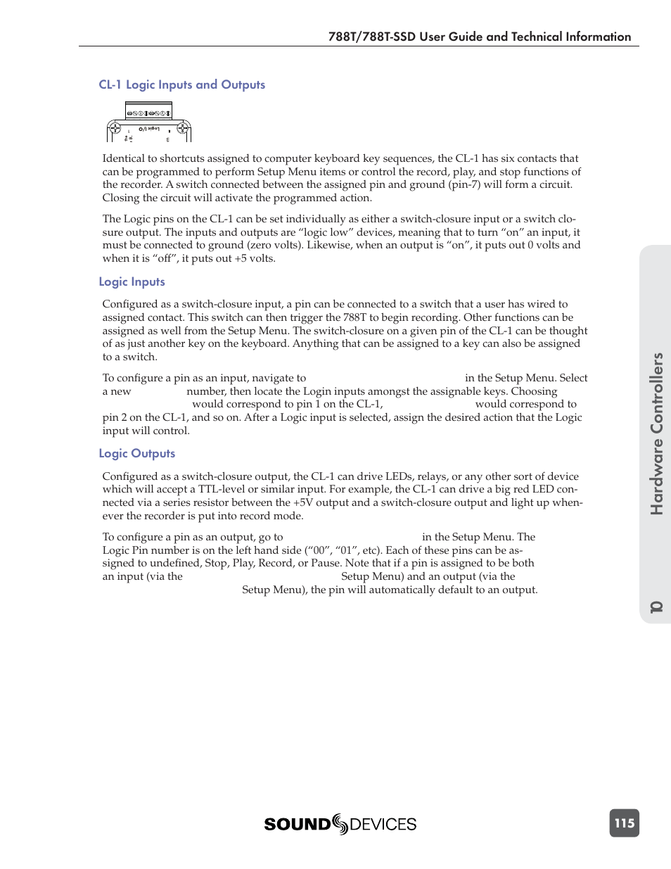 Hardw are controllers 10 | Sound Devices 788T User Manual | Page 123 / 180