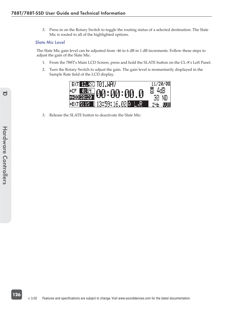 Hardw are controllers 10 | Sound Devices 788T User Manual | Page 134 / 180