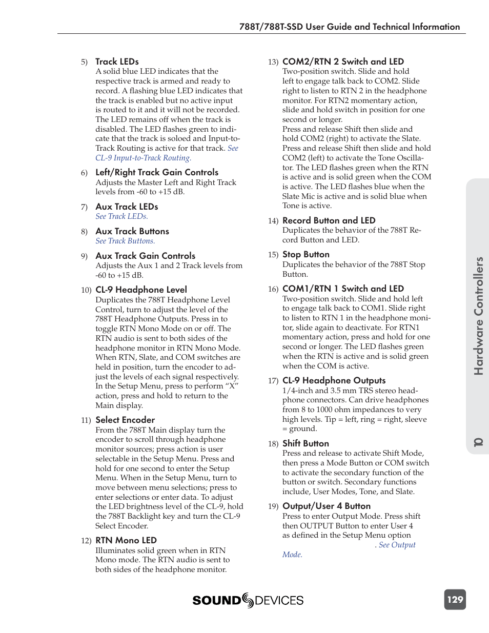 Hardw are controllers 10 | Sound Devices 788T User Manual | Page 137 / 180