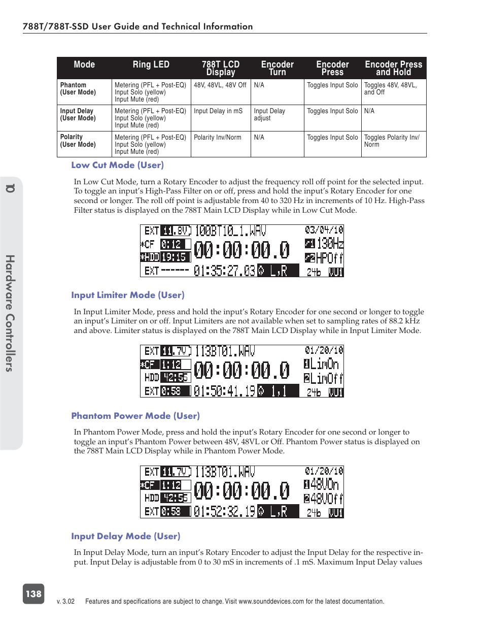 Hardw are controllers 10 | Sound Devices 788T User Manual | Page 146 / 180