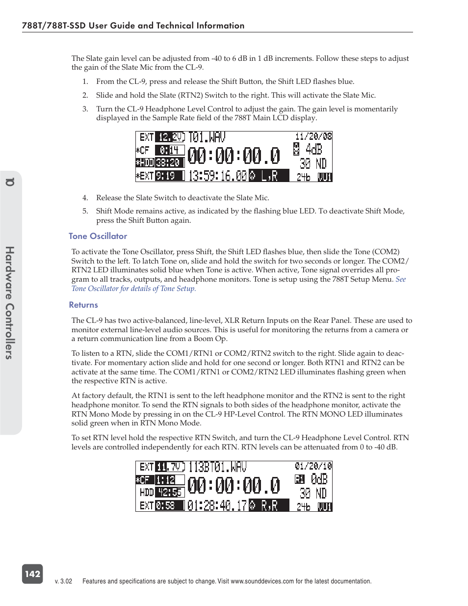 Hardw are controllers 10 | Sound Devices 788T User Manual | Page 150 / 180