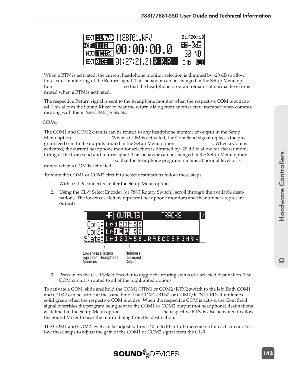 Hardw are controllers 10 | Sound Devices 788T User Manual | Page 151 / 180