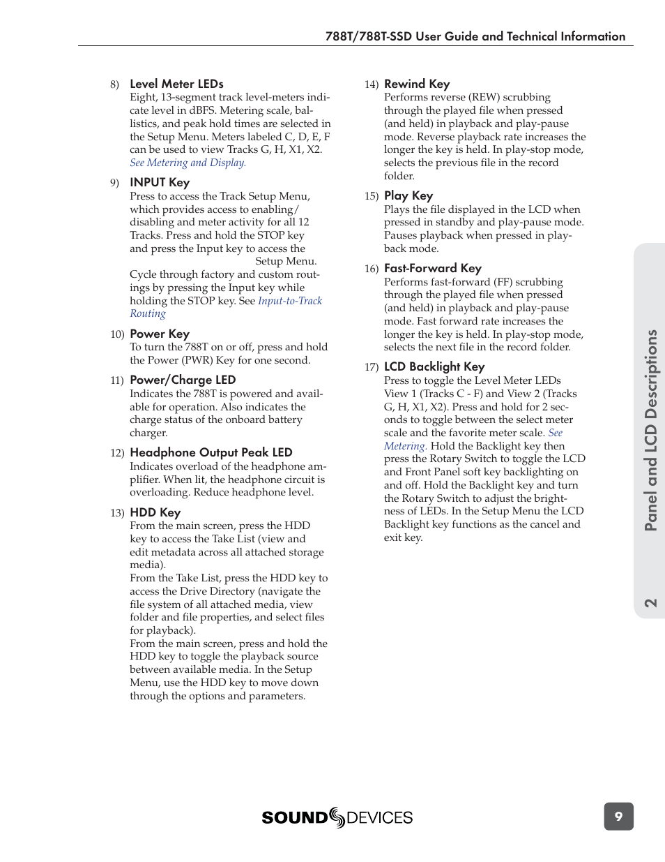 Panel and l cd descriptions 2 | Sound Devices 788T User Manual | Page 17 / 180