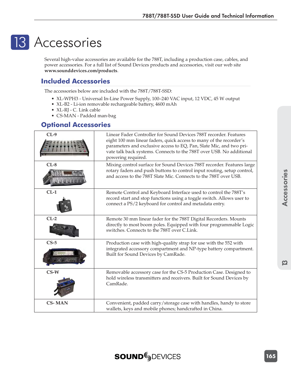 Accessories, Accessories 13 | Sound Devices 788T User Manual | Page 173 / 180