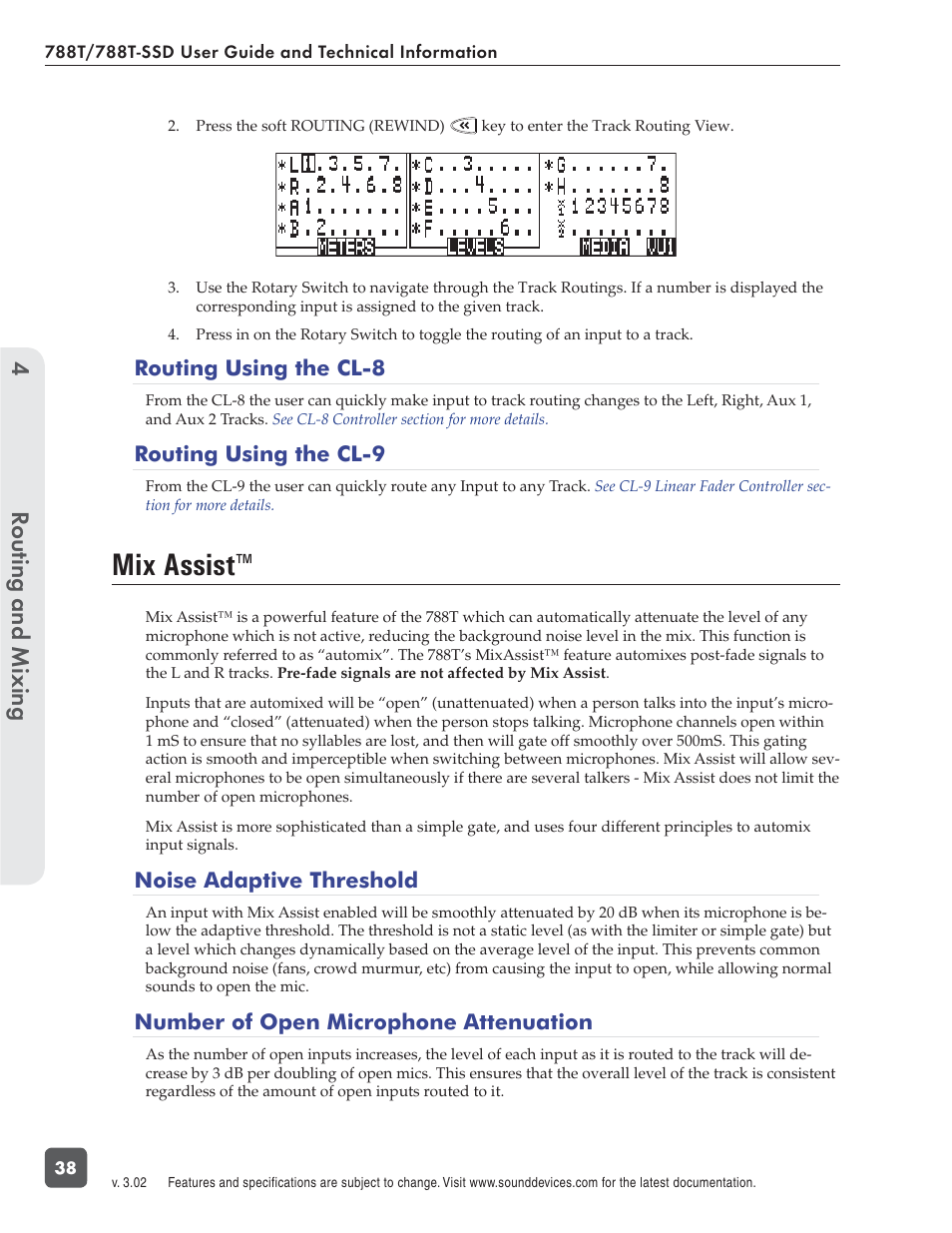 Mix assist, Routing and mixing 4 | Sound Devices 788T User Manual | Page 46 / 180