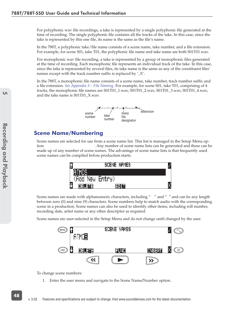 Recording and playbac k 5 | Sound Devices 788T User Manual | Page 56 / 180