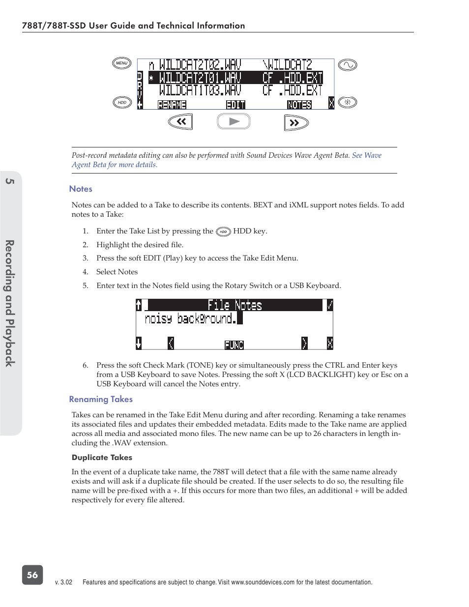 Recording and playbac k 5 | Sound Devices 788T User Manual | Page 64 / 180