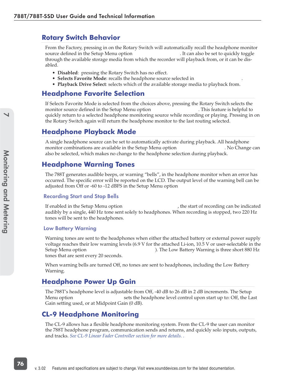 Monitoring and me tering 7 | Sound Devices 788T User Manual | Page 84 / 180