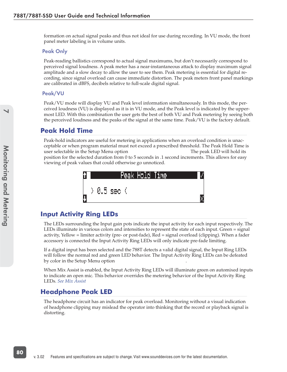 Monitoring and me tering 7 | Sound Devices 788T User Manual | Page 88 / 180