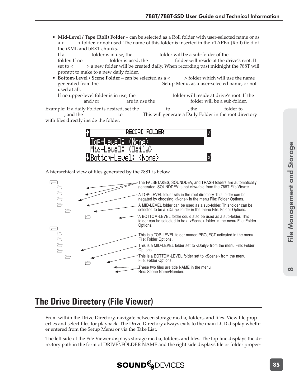 The drive directory (file viewer), File management and s torage 8 | Sound Devices 788T User Manual | Page 93 / 180