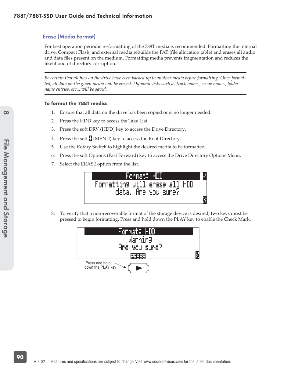 File management and s torage 8 | Sound Devices 788T User Manual | Page 98 / 180