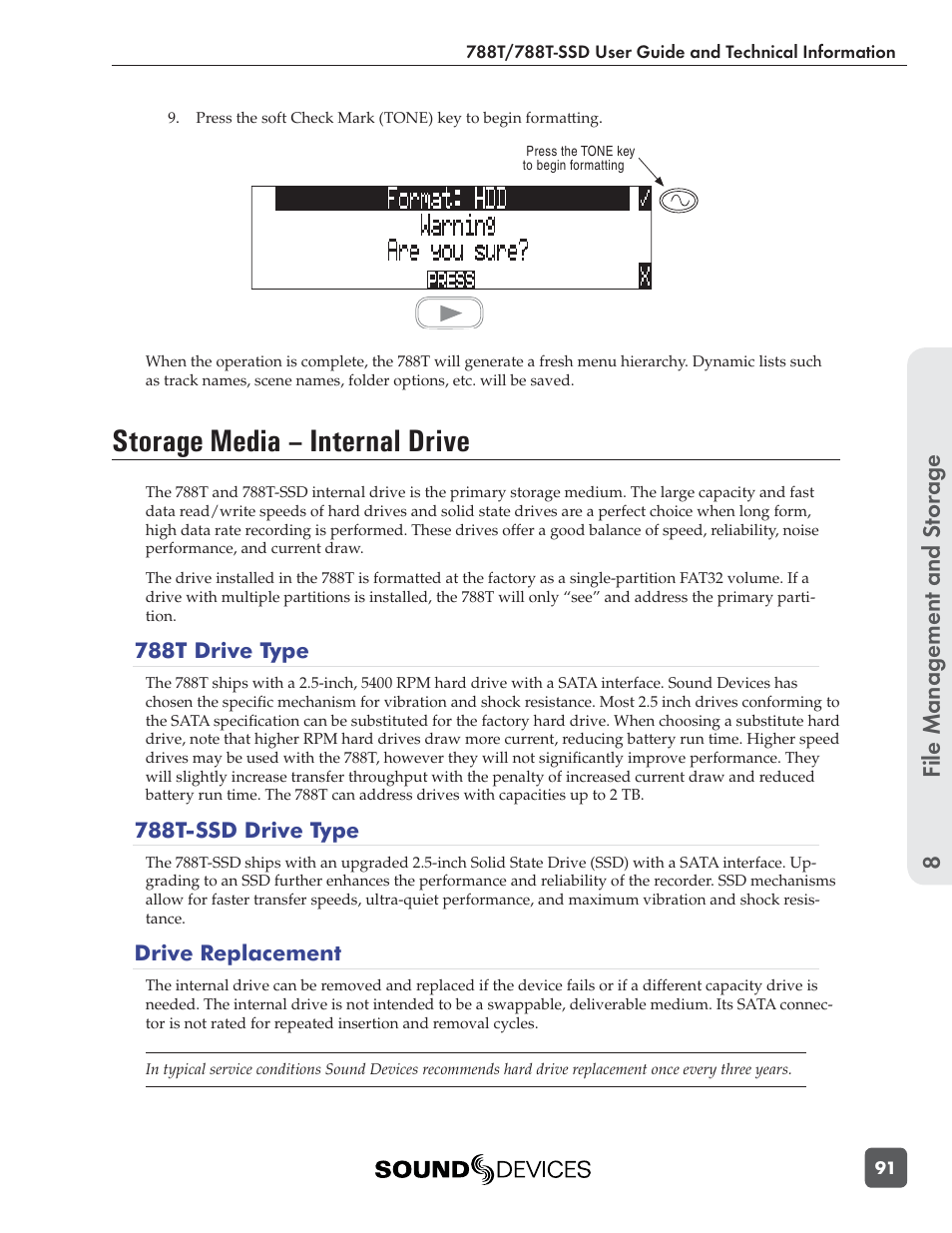 Storage media – internal drive, File management and s torage 8 | Sound Devices 788T User Manual | Page 99 / 180