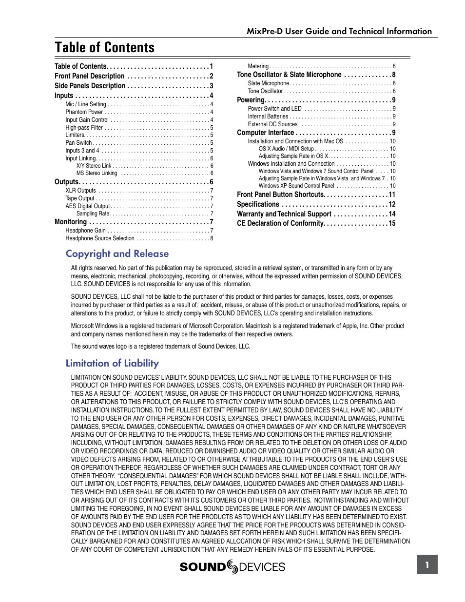 Sound Devices MixPre-D User Manual | Page 3 / 18
