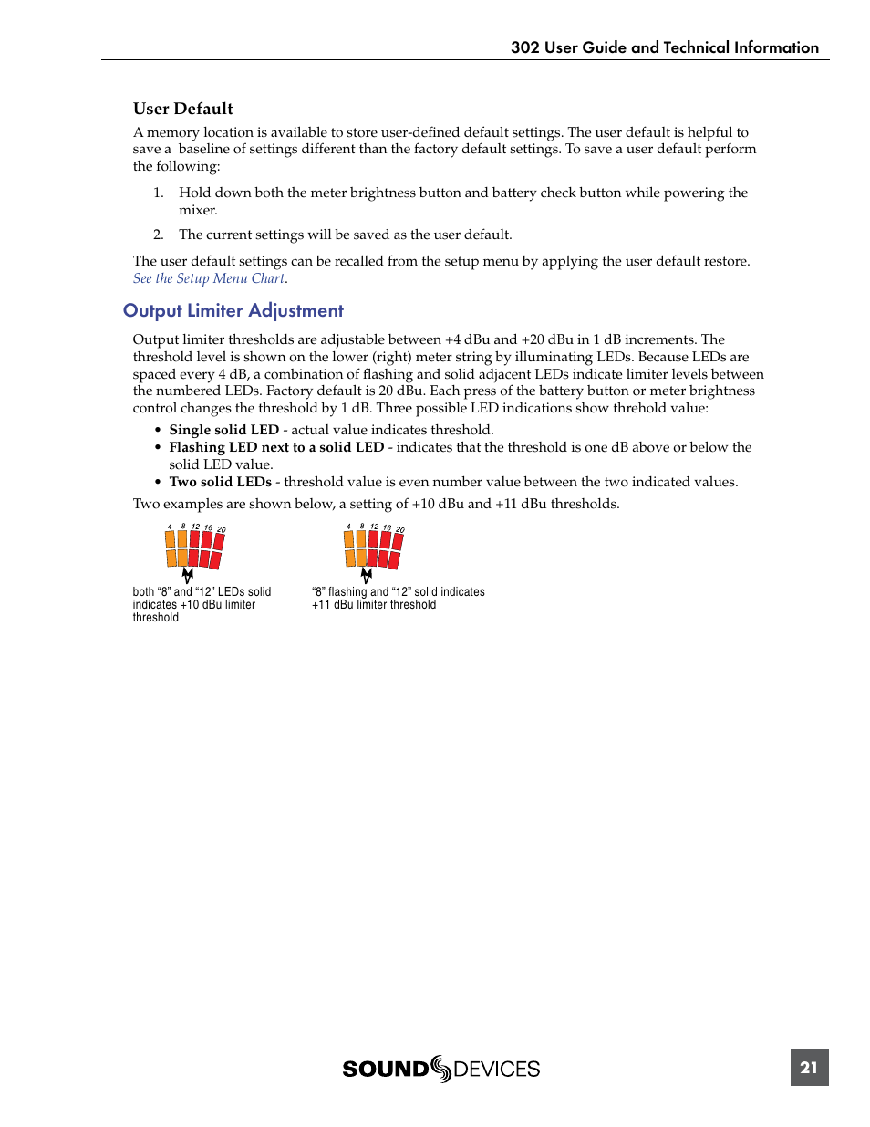 Output limiter adjustment | Sound Devices 302 User Manual | Page 21 / 30