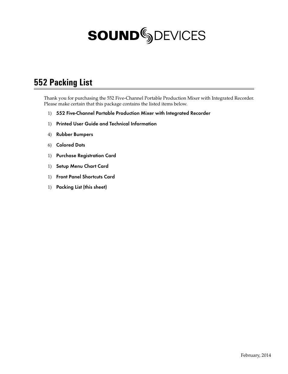 Sound Devices 552 User Manual | 60 pages