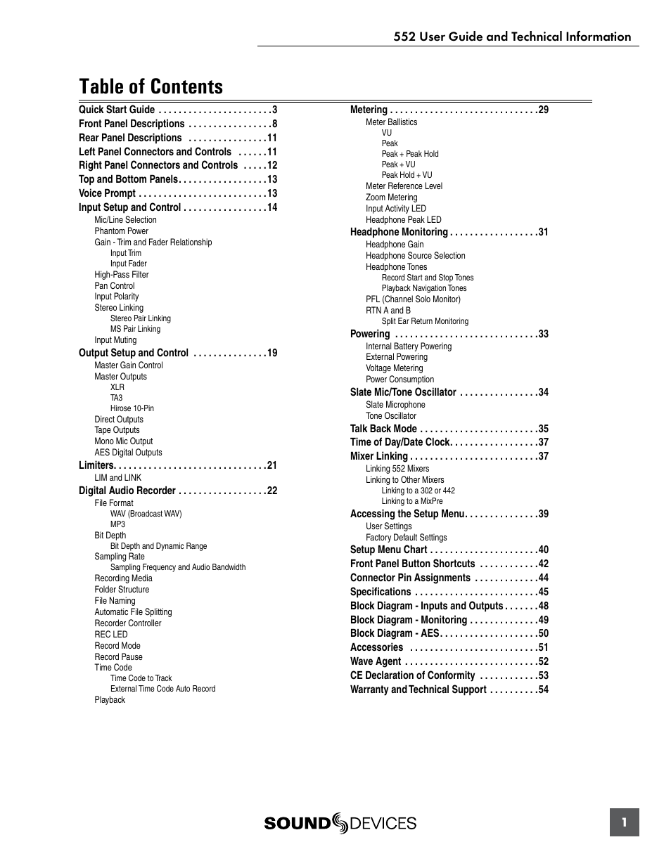 Sound Devices 552 User Manual | Page 5 / 60