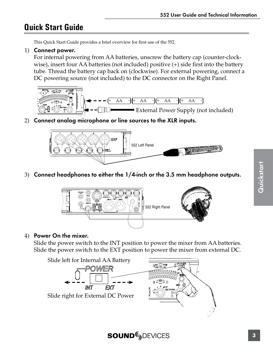 Quick start guide, Quic ks tar t | Sound Devices 552 User Manual | Page 7 / 60